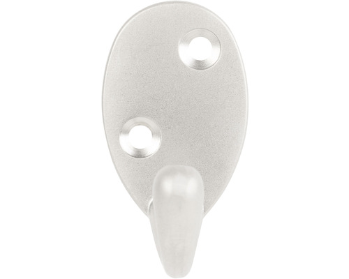 Kovový háček na oblečení s oválnou základní deskou a dvěma upevňovacími otvory