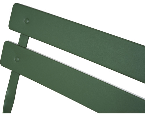 Detail zelené kovové zahradní lavice