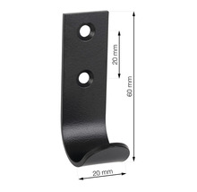 Černý kovový věšák s rozměry 60 mm výška a 20 mm hloubka
