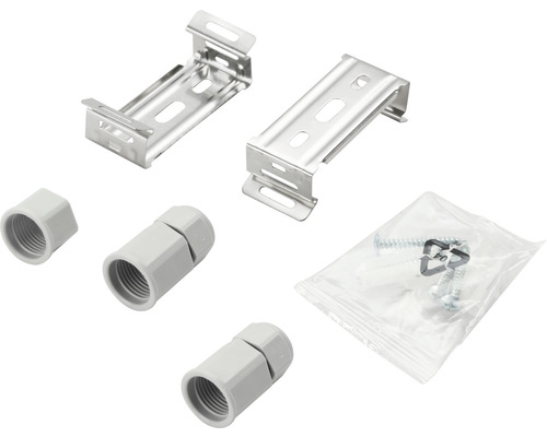 Instalační materiál pro sanitární zařízení, včetně držáků, šroubení a upevňovacího materiálu.