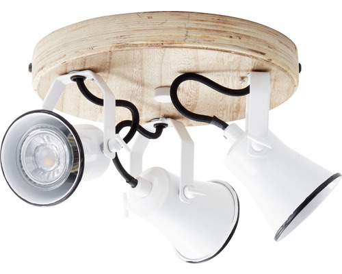 Stropní svítidlo se třemi reflektory a dřevěným prvkem