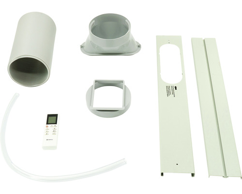 Sada příslušenství pro klimatizace s výfukovou hadicí, těsněním oken, adaptérem a dálkovým ovládáním