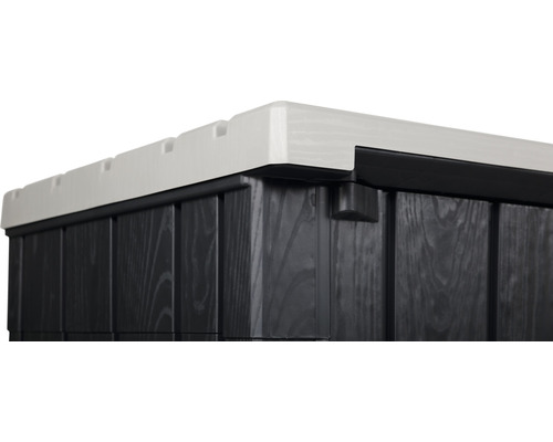 Detailní pohled na úložný box s vzhledem dřeva