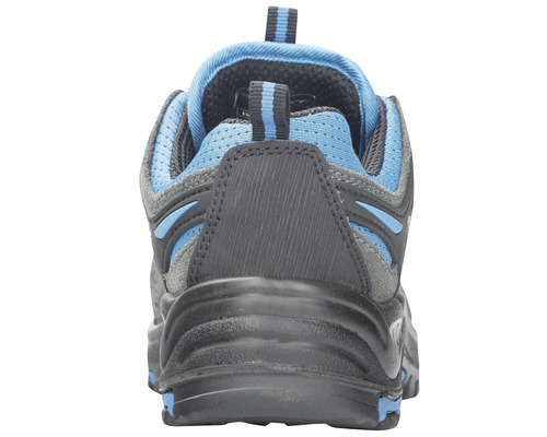 Pohled zezadu na šedou a modrou pánskou bezpečnostní obuv