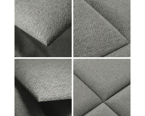 Detail šedého, prošívaného potahu nábytku.