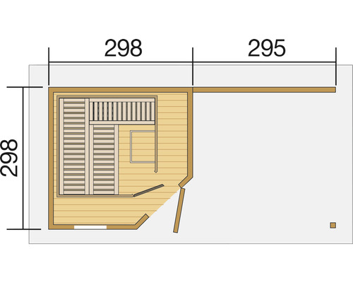 Půdorys sauny o rozměrech 298 x 298 a 295