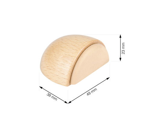 Dřevěná zarážka dveří o rozměrech 49 mm x 38 mm x 23 mm