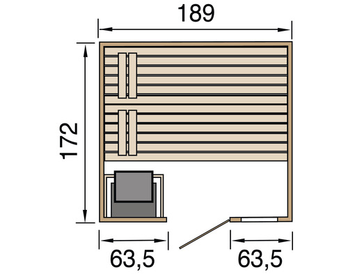Půdorys sauny s rozměry