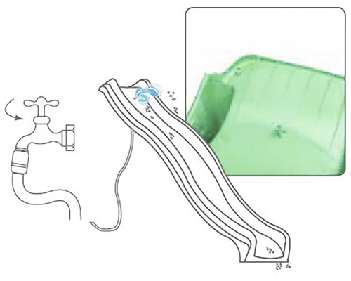 Obrázek vodní skluzavky s přípojkou vody.