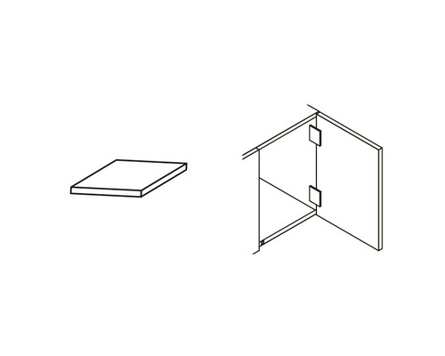 Schématické znázornění sprchové stěny s rohovým vstupem a čtvercové sprchové police