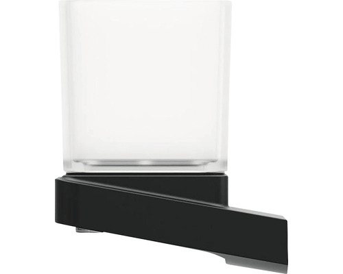 Jednoduché průhledné sklo s černým držákem do koupelny.