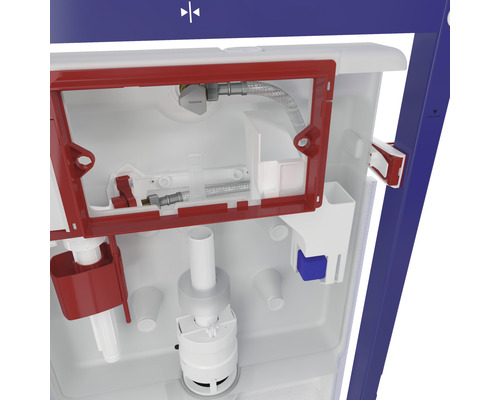 Vnitřní pohled na podomítkovou splachovací nádržku se splachovacím mechanismem