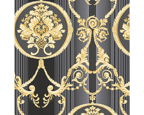 Tapeta s barokním vzorem a pruhy