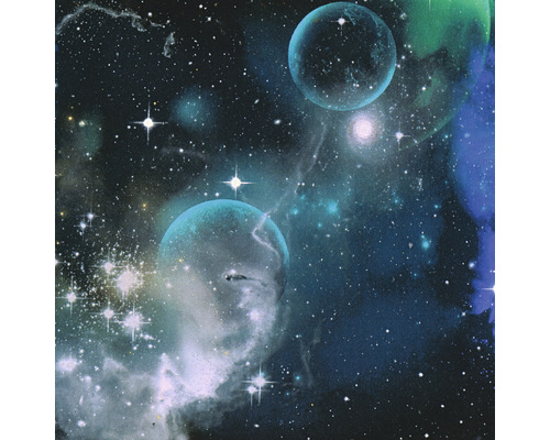 Papírová tapeta, přírodní, černo-modro-oranžová Tapeta s motivem vesmíru, hvězd a planet