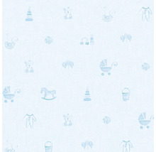 Tapeta s dětskými motivy, jako jsou kočárky, plyšoví medvídci a hračky