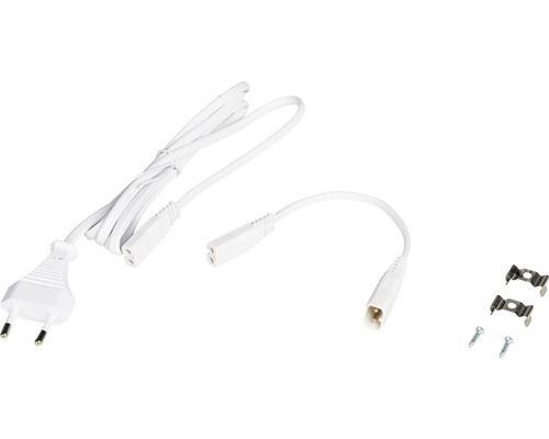 Napájecí kabel se zástrčkou, spojkou a montážními držáky