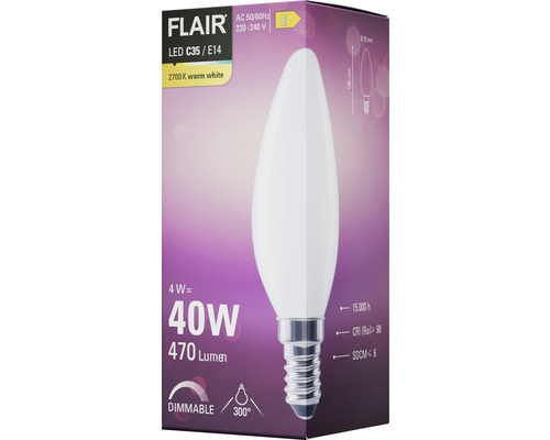 Balení stmívatelné LED žárovky Flair C35 E14