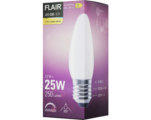 Žárovka LED FLAIR C35 E27, 2,2 W, 250 lumenů, stmívatelná