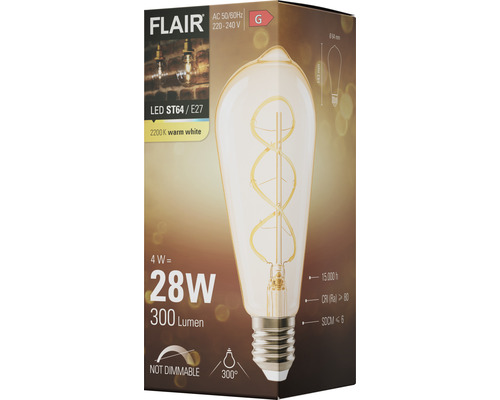 Balení LED žárovky Flair ST64 E27 2200K teplá bílá