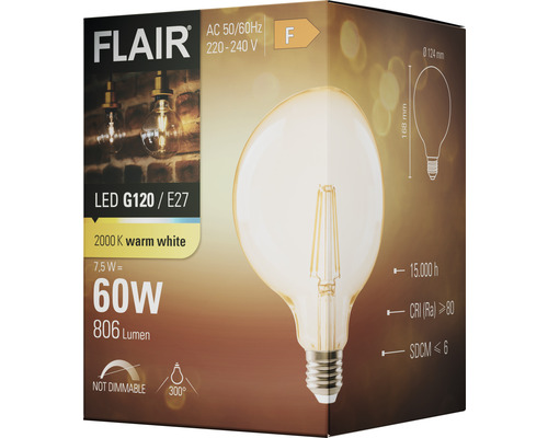 Žárovka LED Flair G120 E27 2000K teplá bílá