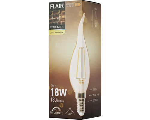 LED žárovka FLAIR CL35 E14, 2000K teplá bílá, nestmívatelná