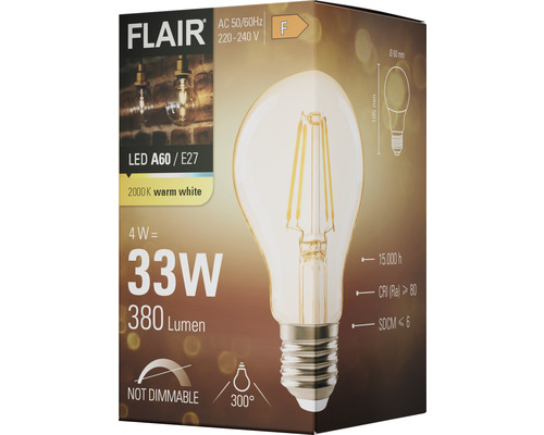 Balení LED žárovky Flair A60 E27, 4 W, 380 lumenů, teplá bílá