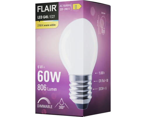 Žárovka Flair LED G45 E27 6 W odpovídá 60 W, stmívatelná