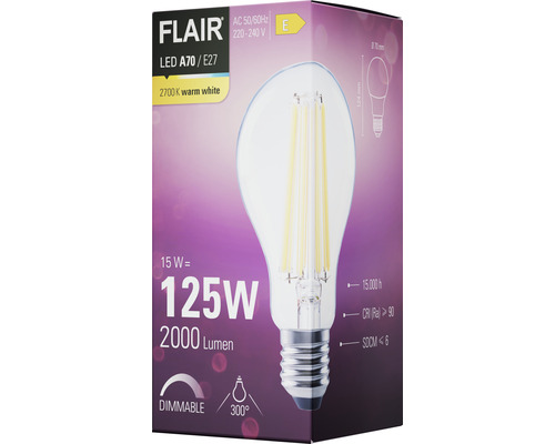 Balení stmívatelné LED žárovky Flair A70 E27 s 2700 Kelviny a 2000 lumeny