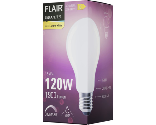 Balení stmívatelné LED žárovky Flair A70/E27 s výkonem 120 W a 1900 lumenů