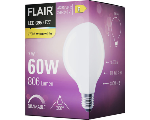Balení stmívatelné LED žárovky Flair G95 E27