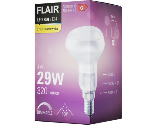 Balení žárovky Flair LED R50/E14 s 2700 Kelviny teplá bílá
