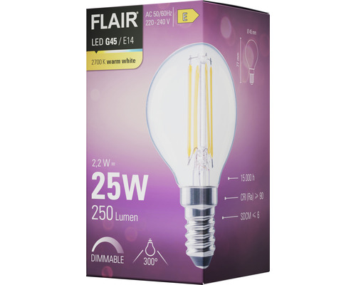 Žárovka FLAIR LED G45/E14, 2700K teplá bílá, stmívatelná
