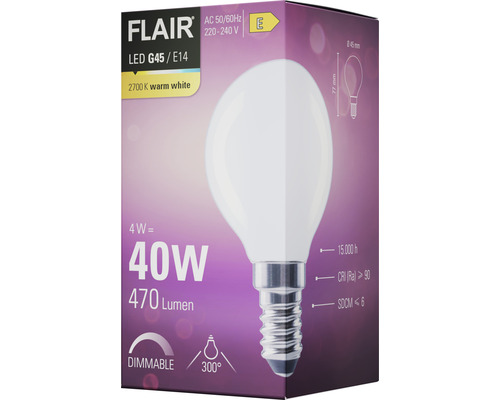 Žárovka Flair LED G45 E14, teplá bílá, stmívatelná, 4 W odpovídá 40 W