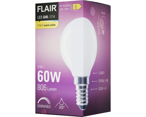 Žárovka FLAIR LED G45 E14, teplá bílá, stmívatelná