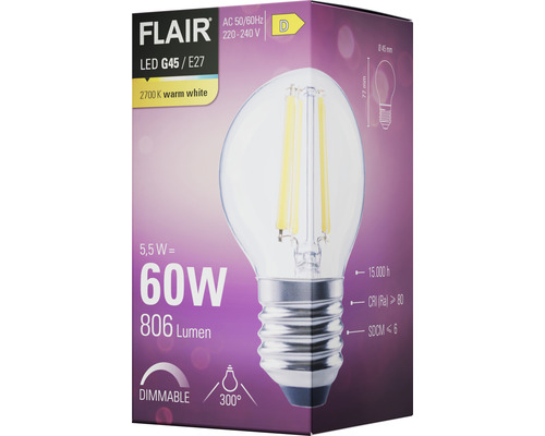 Balení stmívatelné LED žárovky Flair G45 E27