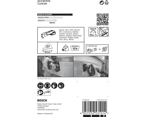 Zadní strana obalu příslušenství pro multifunkční nářadí Bosch AVZ 90 RT6 Carbide Expert