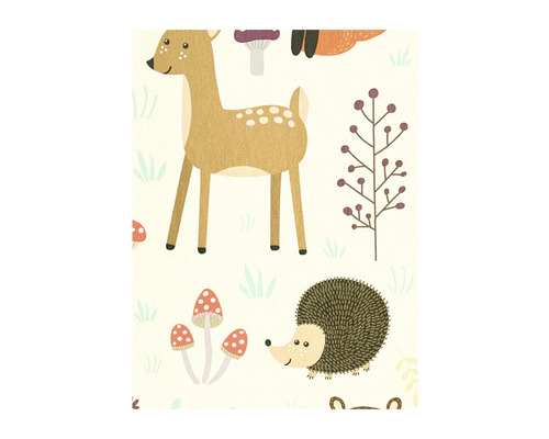 Ilustrace se srnou, ježkem a houbami