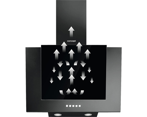 Odsavač par se šipkami znázorňujícími proudění vzduchu