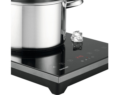 Indukční varná deska s hrncem a kostkou ledu