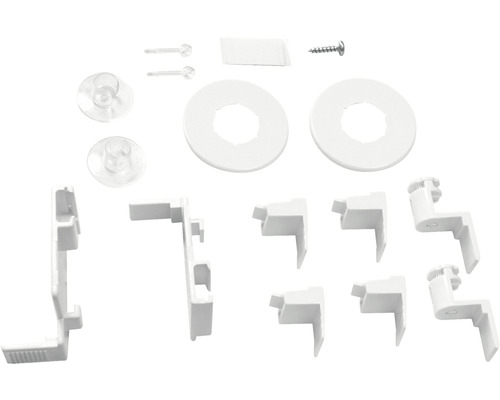 Sada příslušenství pro plisované žaluzie se šroubem, lepicími páskami, distančními prvky a upínacími botkami