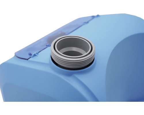 Detail modrého krytu zařízení se závitovým připojením