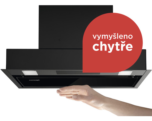 Černý odsavač par ovládaný jednou rukou