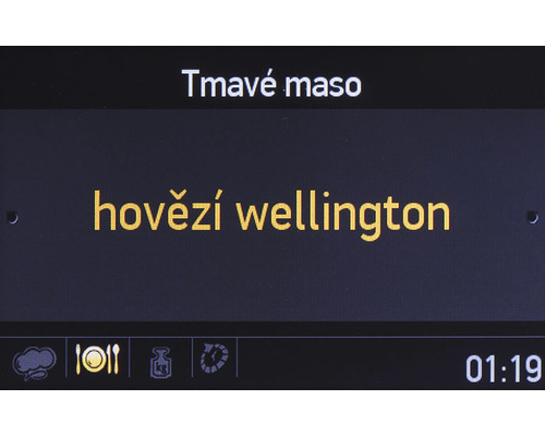 Displej s textovými informacemi pro přípravu tmavého masového pokrmu Wellington