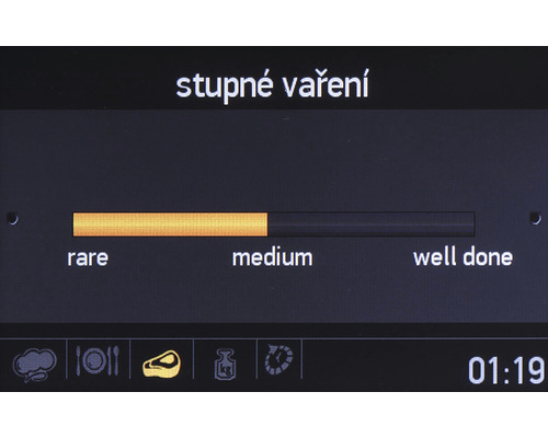 Ukazatel stupně propečení s možnostmi rare, medium a well done