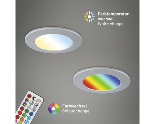 Dvě LED vestavná svítidla se změnou barvy a regulací teploty a dálkovým ovládáním