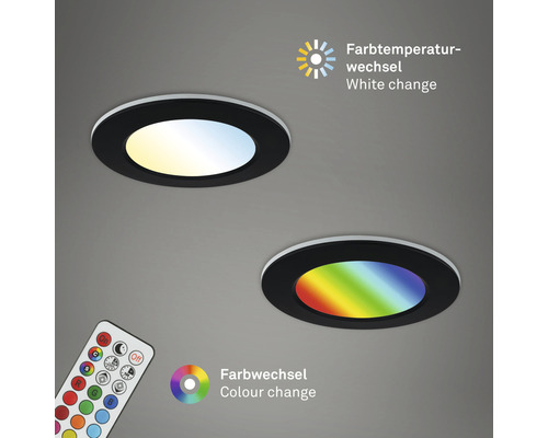 Dvě LED stropní svítidla se změnou barvy a dálkovým ovládáním.