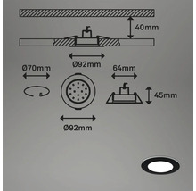 Technický nákres vestavného svítidla s rozměry