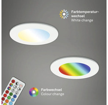 Dvě kulatá LED stropní svítidla s funkcí změny barvy a změny teploty barev a odpovídající dálkové ovládání.