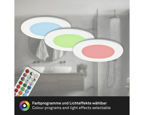 Tři LED stropní svítidla se změnou barvy a dálkovým ovládáním v koupelně