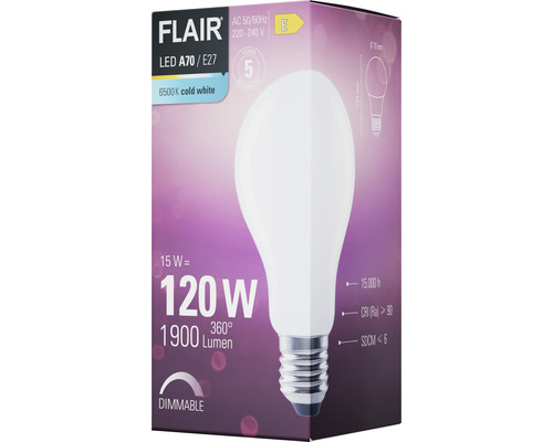 Žárovka LED Flair A70 E27, 15 W, studená bílá